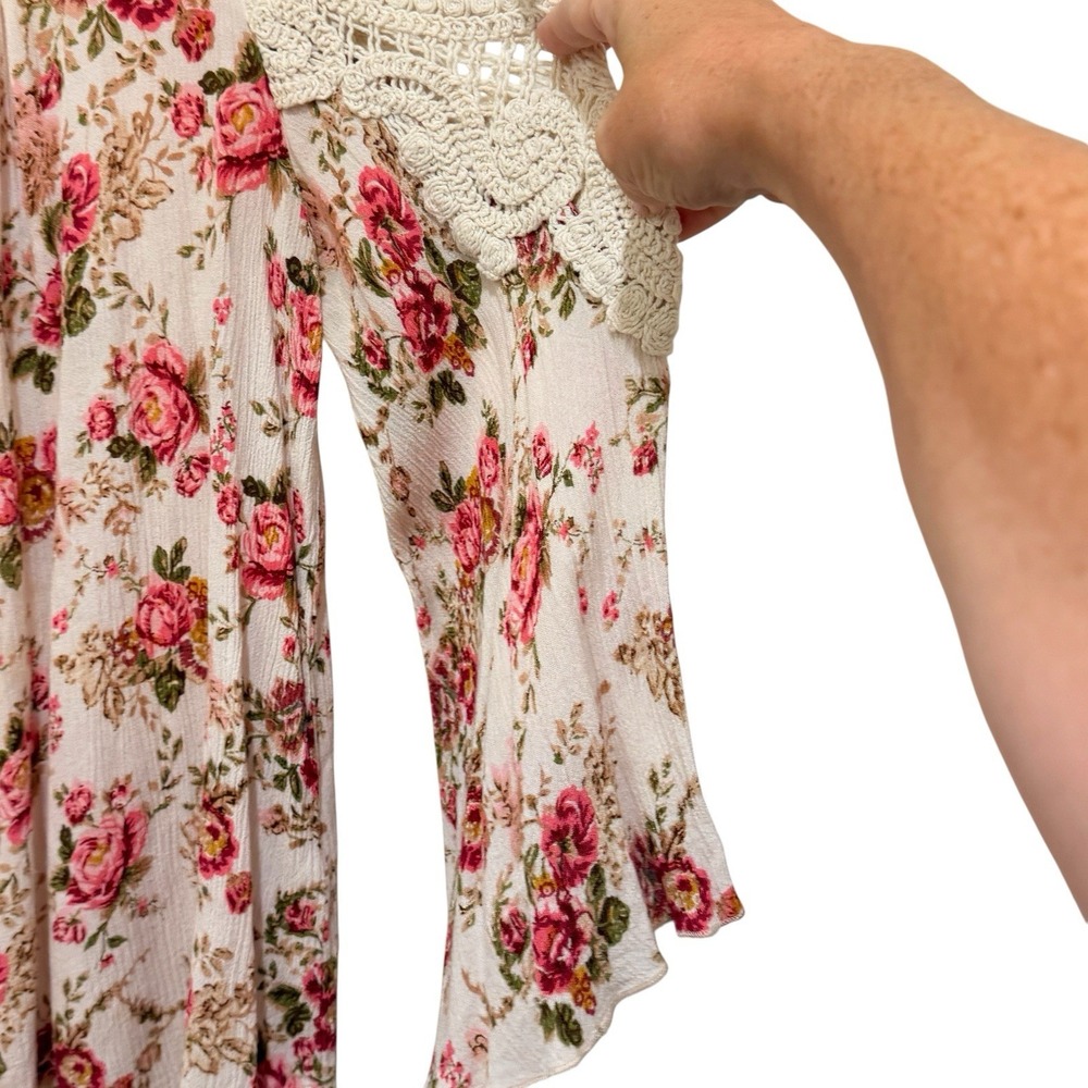 Women's Floral Crochet Trim Top Western Boho Cottagecore PM - Picture 7 of 13